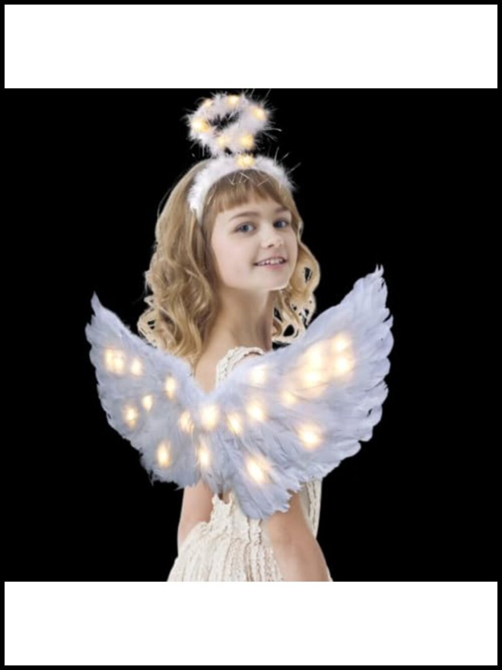 LED Angel Wings Halo Halloween Costume Girls Kids Party Handcrafted Feather